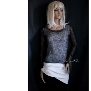 TIFFANY / fekete - szexi selyem-mohair pulóver - kézzel kötött - ruha & divat - női ruha - pulóver - Meska.hu