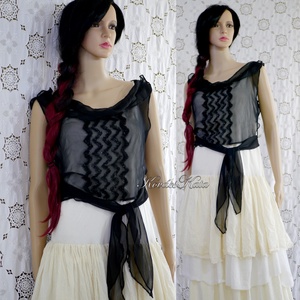 MUSZLIN TOP - organza-betétes muszlin blúz - ruha & divat - női ruha - top - Meska.hu