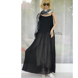 SLIP-DRESS - exkluzív len-muszlin hosszú kombiné-ruha / fekete - Meska.hu
