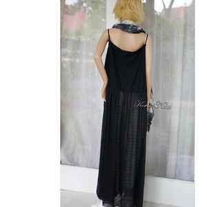 SLIP-DRESS - exkluzív len-muszlin hosszú kombiné-ruha / fekete - ruha & divat - női ruha - alkalmi ruha & estélyi ruha - Meska.hu
