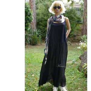 SLIP-DRESS - exkluzív len-muszlin hosszú kombiné-ruha / fekete - ruha & divat - női ruha - alkalmi ruha & estélyi ruha - Meska.hu