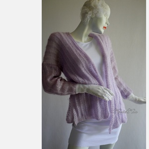 DIDO - exkluzív selyem-mohair kardigán- kézzel kötött / pasztell lila - ruha & divat - női ruha - pulóver - Meska.hu