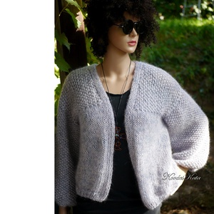 RICE-LUX - exkluzív kidsilk mohair-merinó kézzel kötött kardigán, kabátka  - Meska.hu