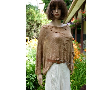BAMBOO / csokis mogyoró - kézzel festett fonalból kötött bambusz-len pulóver - ruha & divat - női ruha - pulóver & kardigán - Meska.hu