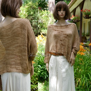 BAMBOO / csokis mogyoró - kézzel festett fonalból kötött bambusz-len pulóver - ruha & divat - női ruha - pulóver & kardigán - Meska.hu
