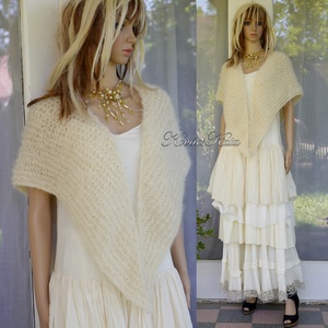 MOHAIR-IVORY - exkluzív kézzel kötött chunky moher vállkendő, Ruha & Divat, Sál, Sapka, Kendő, Vállkendő, Kötés, MESKA