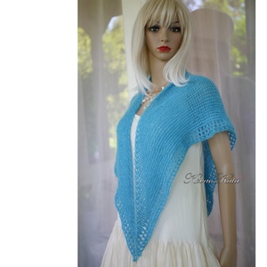 HABKENDŐ / türkiz - exkluzív kézzel kötött silk mohair + alpaka-lace vállkendő  - ruha & divat - sál, sapka, kendő - vállkendő - Meska.hu