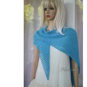 HABKENDŐ / türkiz - exkluzív kézzel kötött silk mohair + alpaka-lace vállkendő  - ruha & divat - sál, sapka, kendő - vállkendő - Meska.hu