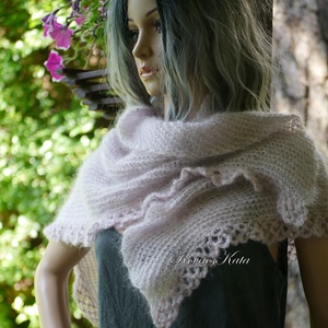 HABKENDŐ / púder - exkluzív kézzel kötött silk mohair vállkendő  - ruha & divat - sál, sapka, kendő - vállkendő - Meska.hu