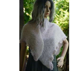 HABKENDŐ / púder - exkluzív kézzel kötött silk mohair vállkendő , Ruha & Divat, Sál, Sapka, Kendő, Vállkendő, Kötés, MESKA