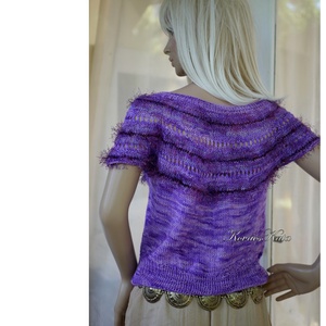 KOKTÉLPARTY - egyedileg kézzel festett selyemfonalból kézzel kötött alkalmi pulóver / violet - ruha & divat - női ruha - pulóver - Meska.hu