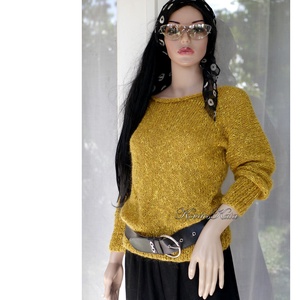 TELKA GOLD - exkluzív selyem-mohair kézzel kötött pulóver - ruha & divat - női ruha - pulóver - Meska.hu