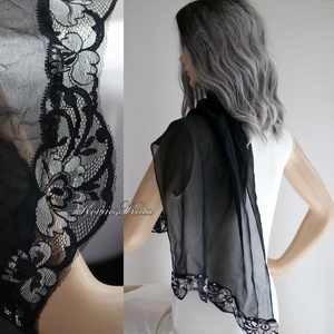 CHIFFON STÓLA / rokokó - exkluzív csipkés hernyóselyem sál / fekete, Ruha & Divat, Sál, Sapka, Kendő, Sál, Varrás, MESKA