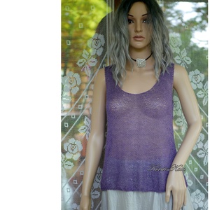 CSIPKE TOP - exkluzív babyalpaka-silk lace kézzel kötött felső, ujjatlan pulóver / lila - ruha & divat - női ruha - pulóver - Meska.hu