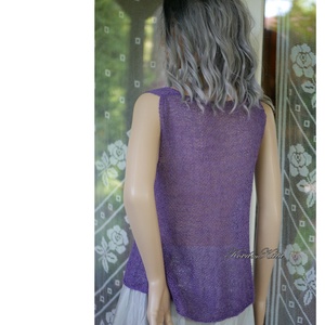 CSIPKE TOP - exkluzív babyalpaka-silk lace kézzel kötött felső, ujjatlan pulóver / lila - ruha & divat - női ruha - pulóver - Meska.hu