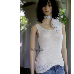 SILK TOP - exkluzív selyem-merinó kézzel kötött csipke felső, pulóver / fehér - ruha & divat - női ruha - pulóver - Meska.hu