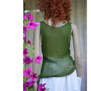 CSIPKE TOP - exkluzív babyalpaka-silk lace kézzel kötött felső, ujjatlan pulóver / olív - ruha & divat - női ruha - pulóver - Meska.hu