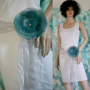 ORGANZA-RÓZSA  ezüst öv-sál, textil-ékszer, bross... / óceán - ékszer - kitűző és bross - Meska.hu