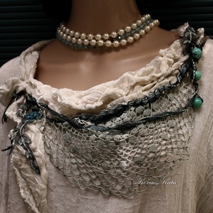 VERONA / jade és türkiz - art to wear textilékszer - Meska.hu