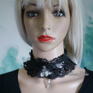 CSIPKE CHOKER - vintage textilékszer, goth statement nyakék  - Meska.hu