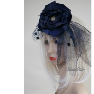  FASCINATOR / kékrózsa  - PIN-UP alkalmi kalapka, fejdísz - ruha & divat - hajdísz & hajcsat - hajdísz - Meska.hu