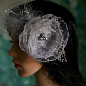  FASCINATOR / ezüstrózsa  - PIN-UP organza kalapka, fejdísz - Meska.hu