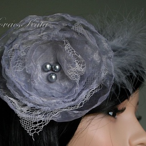  FASCINATOR / ezüstrózsa  - PIN-UP organza kalapka, fejdísz - ruha & divat - hajdísz & hajcsat - hajdísz - Meska.hu