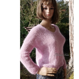 POLLY LUX / setasuri - exkluzív babysuri silk kézzel kötött design pulóver / málnahab KÉSZLETEN - ruha & divat - női ruha - pulóver - Meska.hu