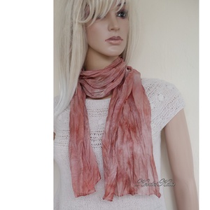 PONGE SELYEMSÁL - batikolt, gyűrt 100% hernyóselyem sál / terra ombre - Meska.hu