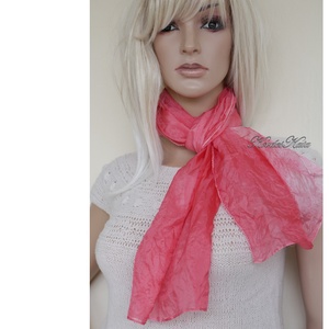 PONGE SELYEMSÁL - batikolt, gyűrt 100% hernyóselyem sál / korall - Meska.hu