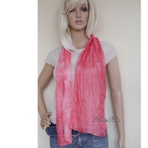 PONGE SELYEMSÁL - batikolt, gyűrt 100% hernyóselyem sál / korall - ruha & divat - sál, sapka, kendő - kendő - Meska.hu