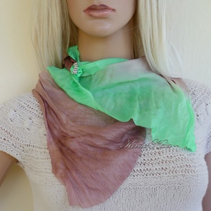 BOHO PONGE KENDŐ - batikolt 100% hernyóselyem ékszer-kendő / barna, zöld - ruha & divat - sál, sapka, kendő - kendő - Meska.hu