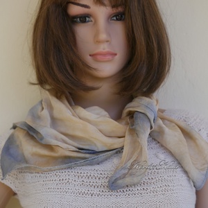 PONGE KENDŐ - batikolt 100% hernyóselyem kendő / mogyoró, szürke - ruha & divat - sál, sapka, kendő - kendő - Meska.hu