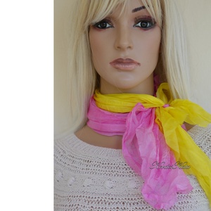 TWEENS PONGE KENDŐ - batikolt 100% hernyóselyem kendő-pár / citrom és ciklámen - Meska.hu