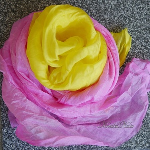 TWEENS PONGE KENDŐ - batikolt 100% hernyóselyem kendő-pár / citrom és ciklámen - ruha & divat - sál, sapka, kendő - kendő - Meska.hu