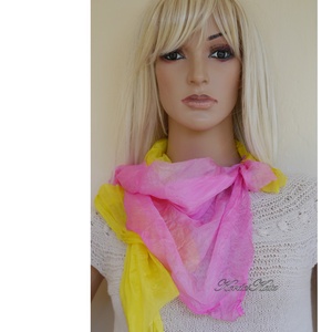 TWEENS PONGE KENDŐ - batikolt 100% hernyóselyem kendő-pár / citrom és ciklámen - ruha & divat - sál, sapka, kendő - kendő - Meska.hu