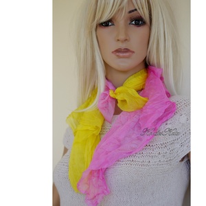 TWEENS PONGE KENDŐ - batikolt 100% hernyóselyem kendő-pár / citrom és ciklámen - ruha & divat - sál, sapka, kendő - kendő - Meska.hu