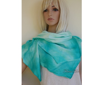 SATEN SELYEMKENDŐ - exkluzív 100% hernyóselyem batikolt kendő / bright aqua - Meska.hu