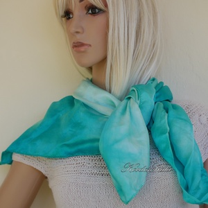 SATEN SELYEMKENDŐ - exkluzív 100% hernyóselyem batikolt kendő / bright aqua - ruha & divat - sál, sapka, kendő - kendő - Meska.hu