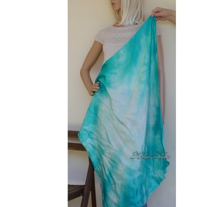 SATEN SELYEMKENDŐ - exkluzív 100% hernyóselyem batikolt kendő / bright aqua - ruha & divat - sál, sapka, kendő - kendő - Meska.hu