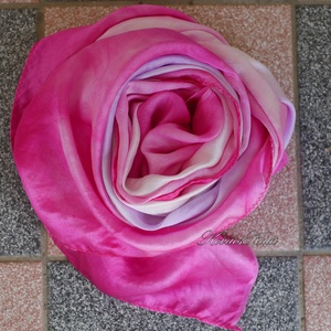 SATEN SELYEMKENDŐ - exkluzív 100% hernyóselyem batikolt kendő / ciklámen lilával - ruha & divat - sál, sapka, kendő - kendő - Meska.hu