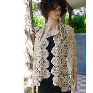 EKRÜ CSIPKE STÓLA - vintage mintás sál - ruha & divat - sál, sapka, kendő - stóla - Meska.hu