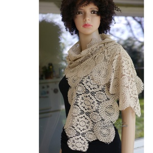 EKRÜ CSIPKE STÓLA - vintage mintás sál - ruha & divat - sál, sapka, kendő - stóla - Meska.hu