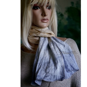 TULIPÁNOS SELYEMSÁL - exkluzív jacquard 100% hernyóselyem batikolt sál / kék, barack - Meska.hu