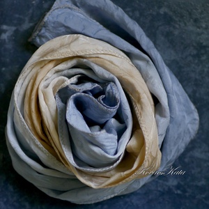 TULIPÁNOS SELYEMSÁL - exkluzív jacquard 100% hernyóselyem batikolt sál / kék, barack - ruha & divat - sál, sapka, kendő - sál - Meska.hu