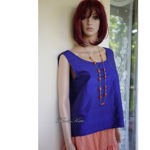 KITTY LUX - exkluzív 100% hernyóselyem sanzsán shantung felső, selyemtop / indigó - Meska.hu