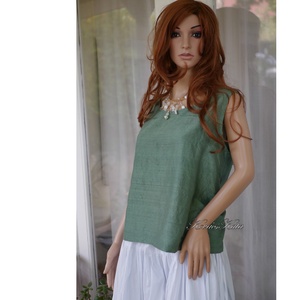 KITTY LUX - exkluzív 100% hernyóselyem sanzsán shantung felső, selyemtop / zöld - ruha & divat - női ruha - blúz - Meska.hu