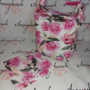 Fecskés pink rózsás-uzsonnás tasak kézben vihető-PUL béléssel-viheted egy megvásárolható pánttalVállon is  - táska & tok - uzsonna- & ebéd tartó - ebéd tasak, doboz - Meska.hu