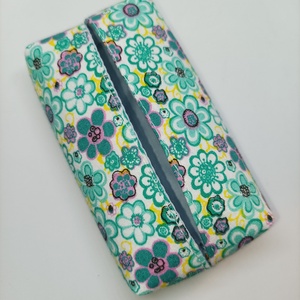 Mentazöld virágos-bélelt zsepitartó - Meska.hu
