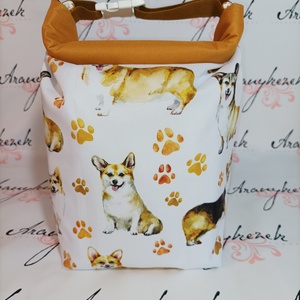Welsh Corgis-Vízálló uzsonnás tasak kézben vihető-PUL béléssel-Vállon is viheted egy megvásárolható pánttal, Táska & Tok, Uzsonna- & Ebéd tartó, Ebéd tasak, doboz, Varrás, Mindenmás, MESKA